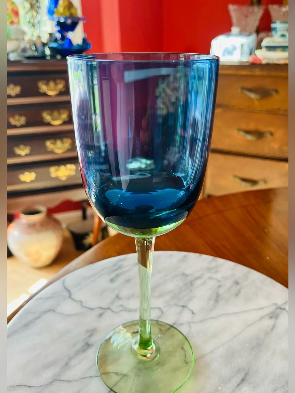 VTG Block Metropolis Festival Blue Green 9” Water Goblets Wine Glasses, 4-Set